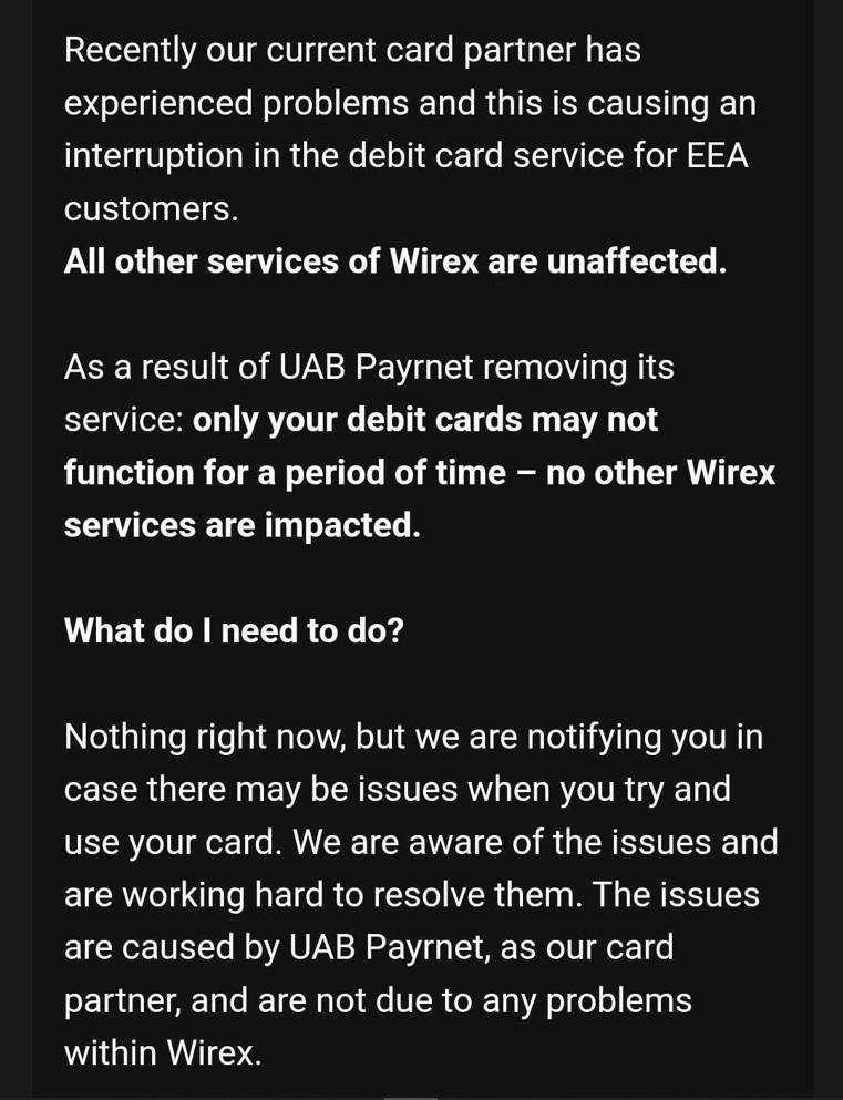 Wirex may suffer card outage in EEA due to UAB PayrNet licensing issue