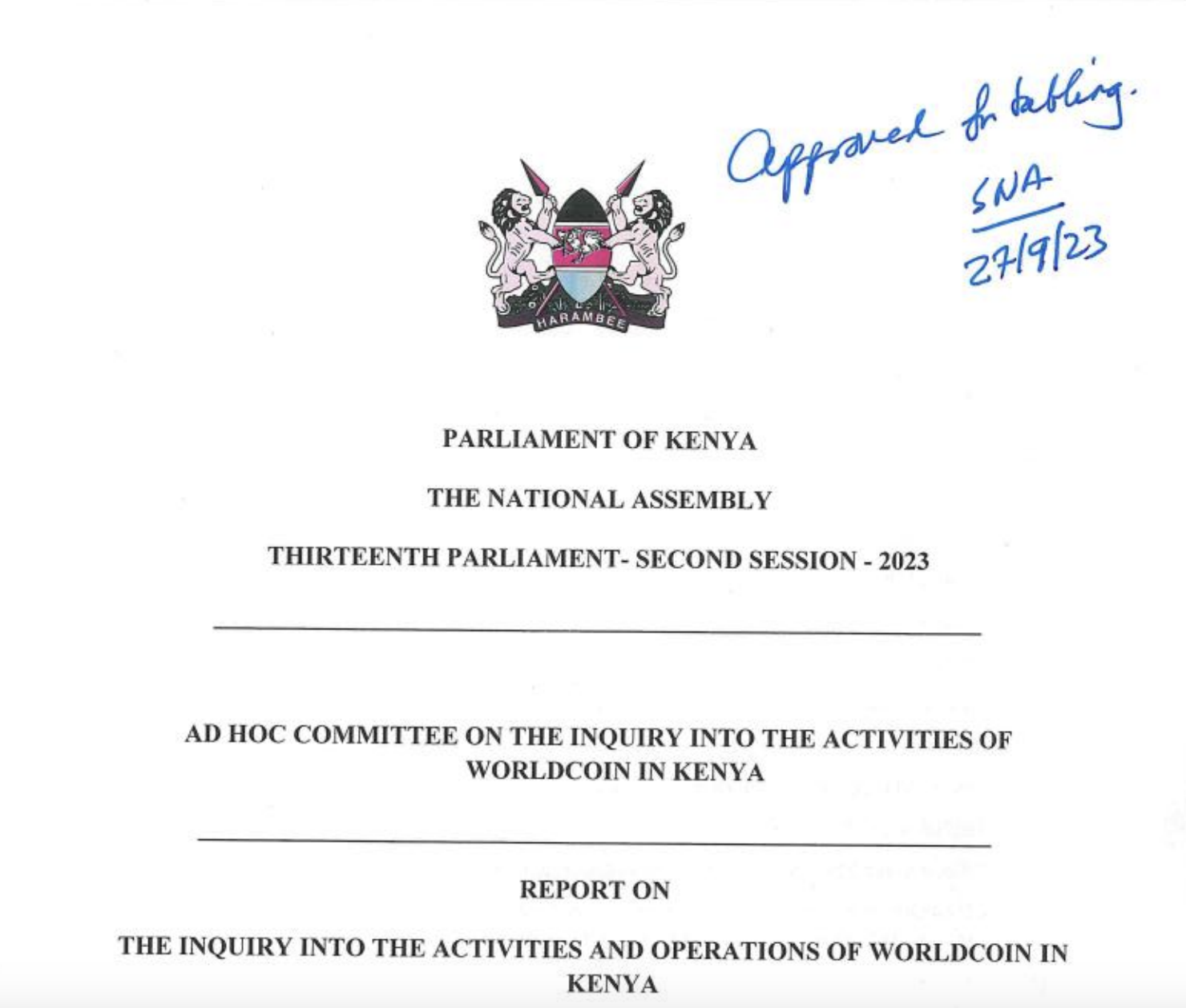 Parliamentary committee calls for shutdown of Worldcoin in Kenya