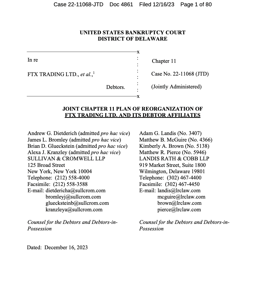 FTX debtors assess value of crypto claims based on petition date market prices