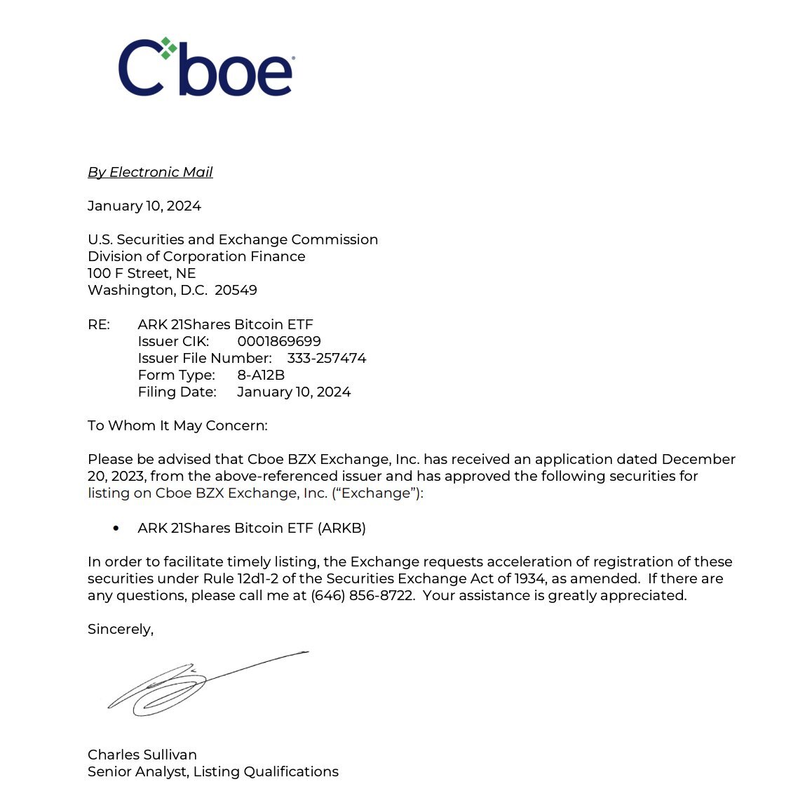 Cboe approves listing of spot Bitcoin ETFs from multiple asset managers