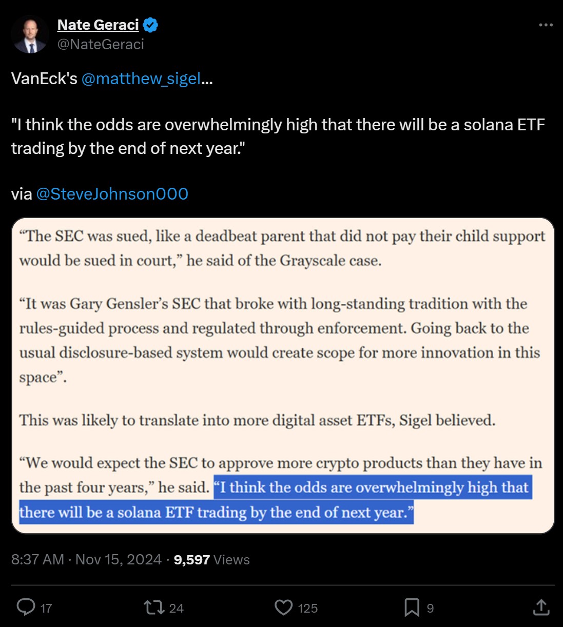 Odds favor Solana ETF in 2025: VanEck