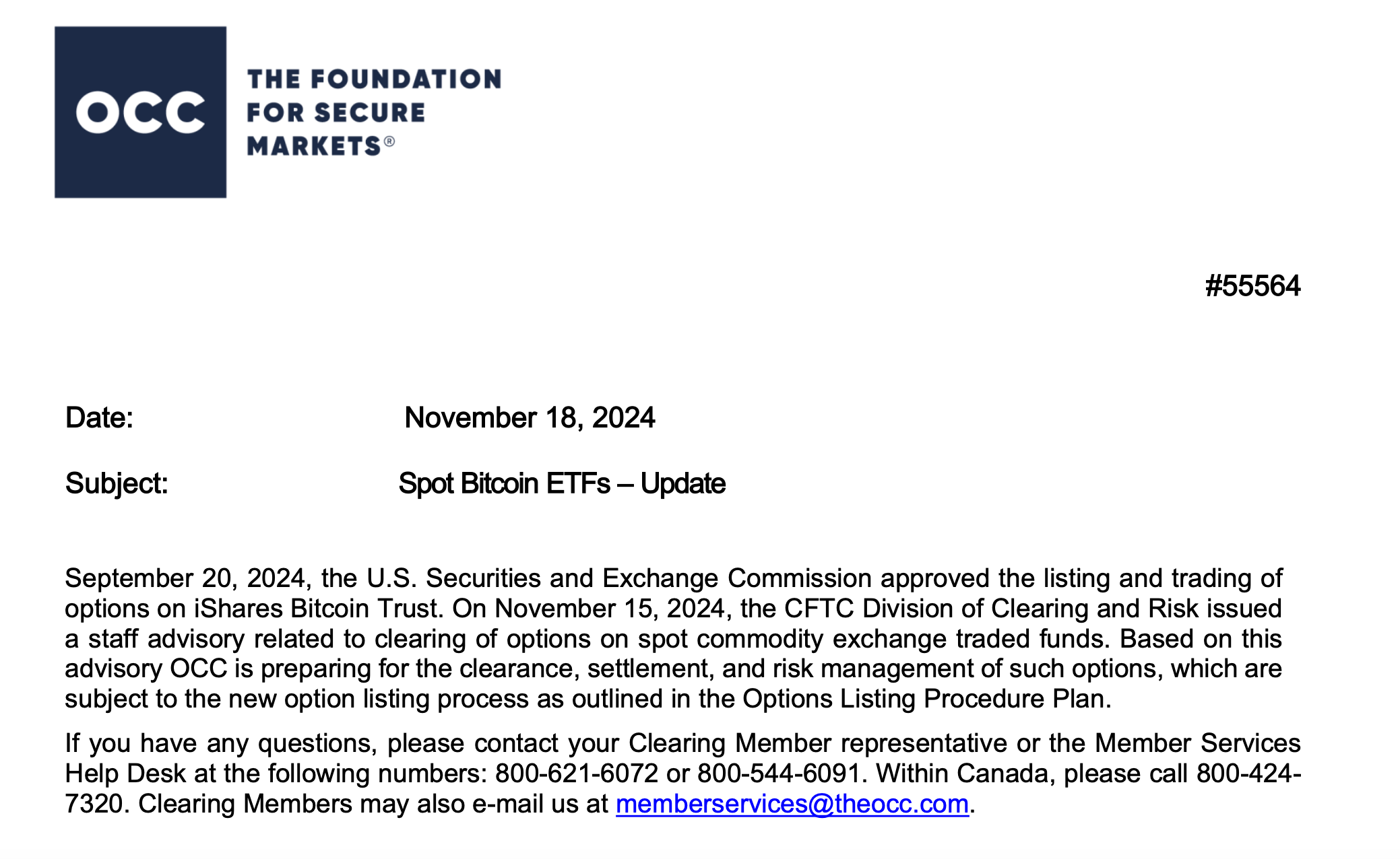 OCC notice suggests impending launch for spot Bitcoin ETF options trading