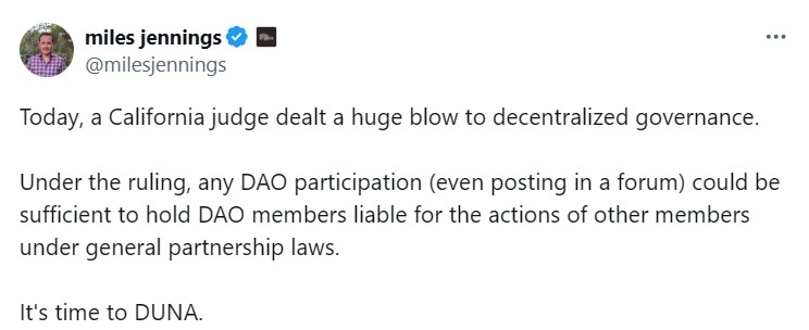 California judge rules DAO members liable under partnership laws