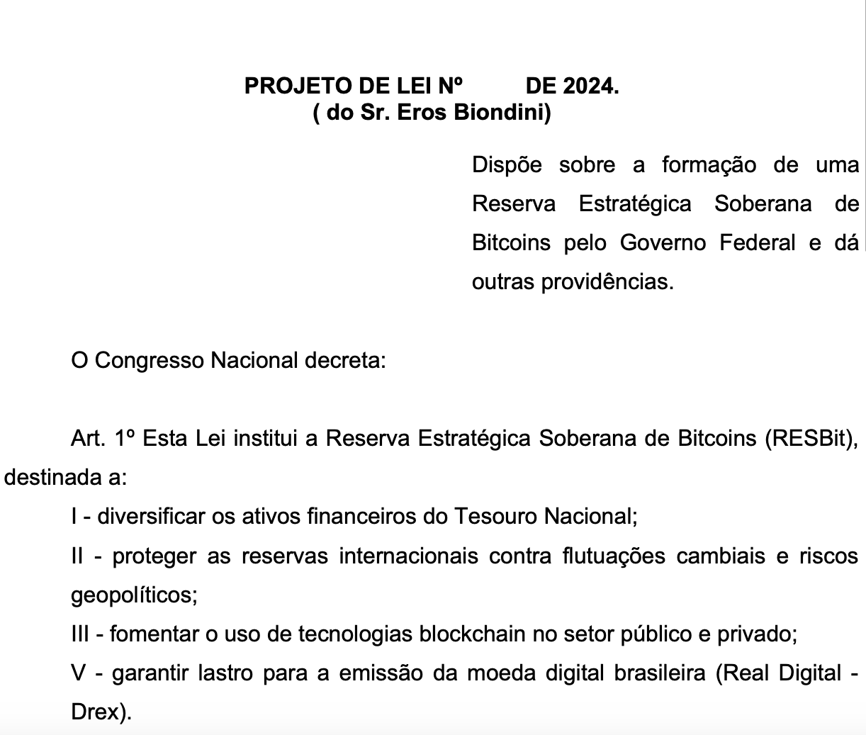 Brazil’s Congress to weigh Bitcoin Reserve as hedge against global risks