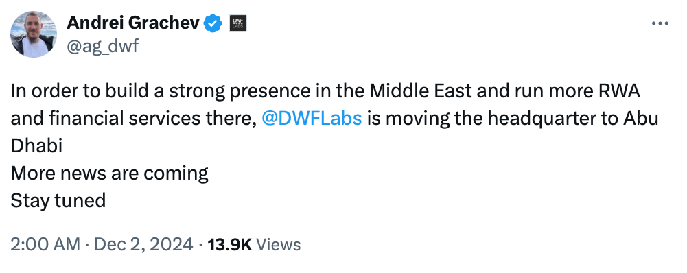 DWF Labs shifts base to Abu Dhabi to strengthen Middle East presence