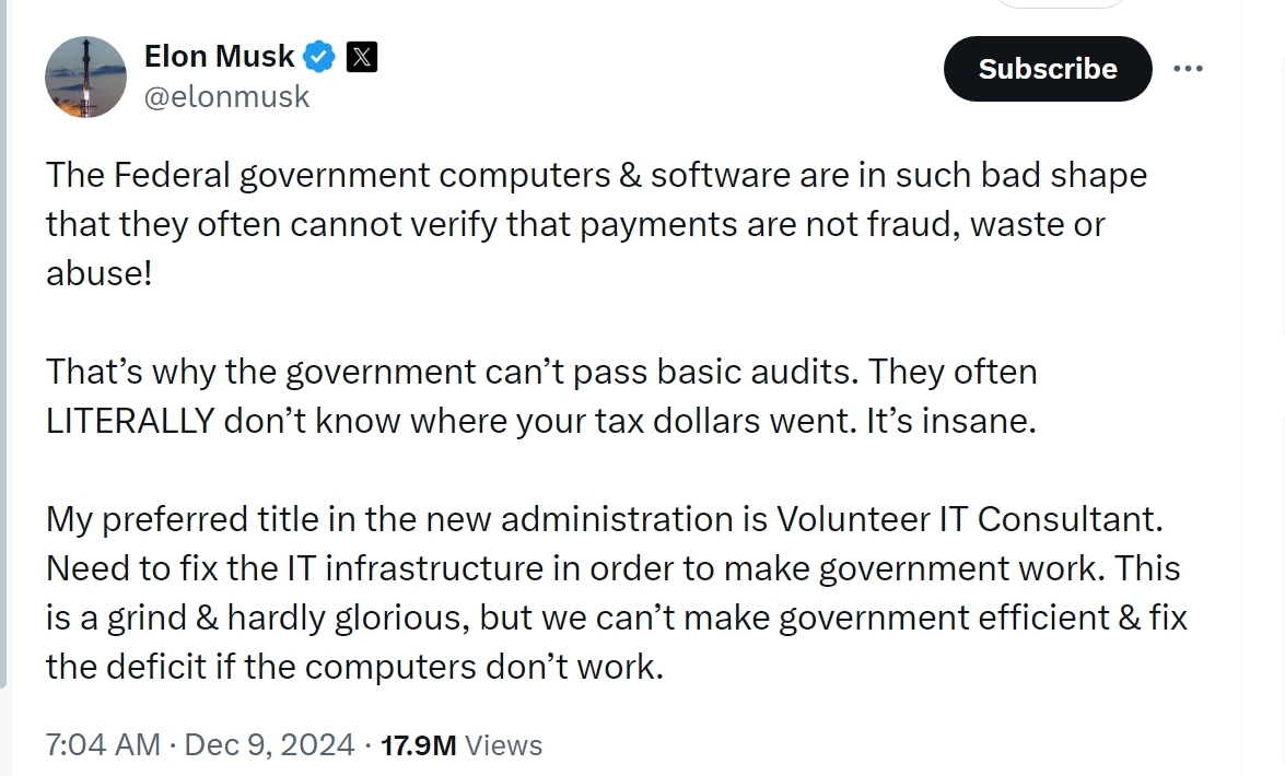 Elon Musk: IRS relies on old computers, ‘can’t pass basic audits’