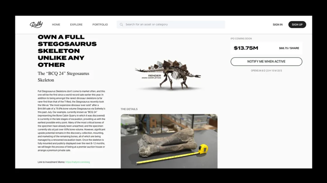 Jurassic stock: Dinosaurs are extinct, but you can invest in a stegosaurus skeleton for $68.75