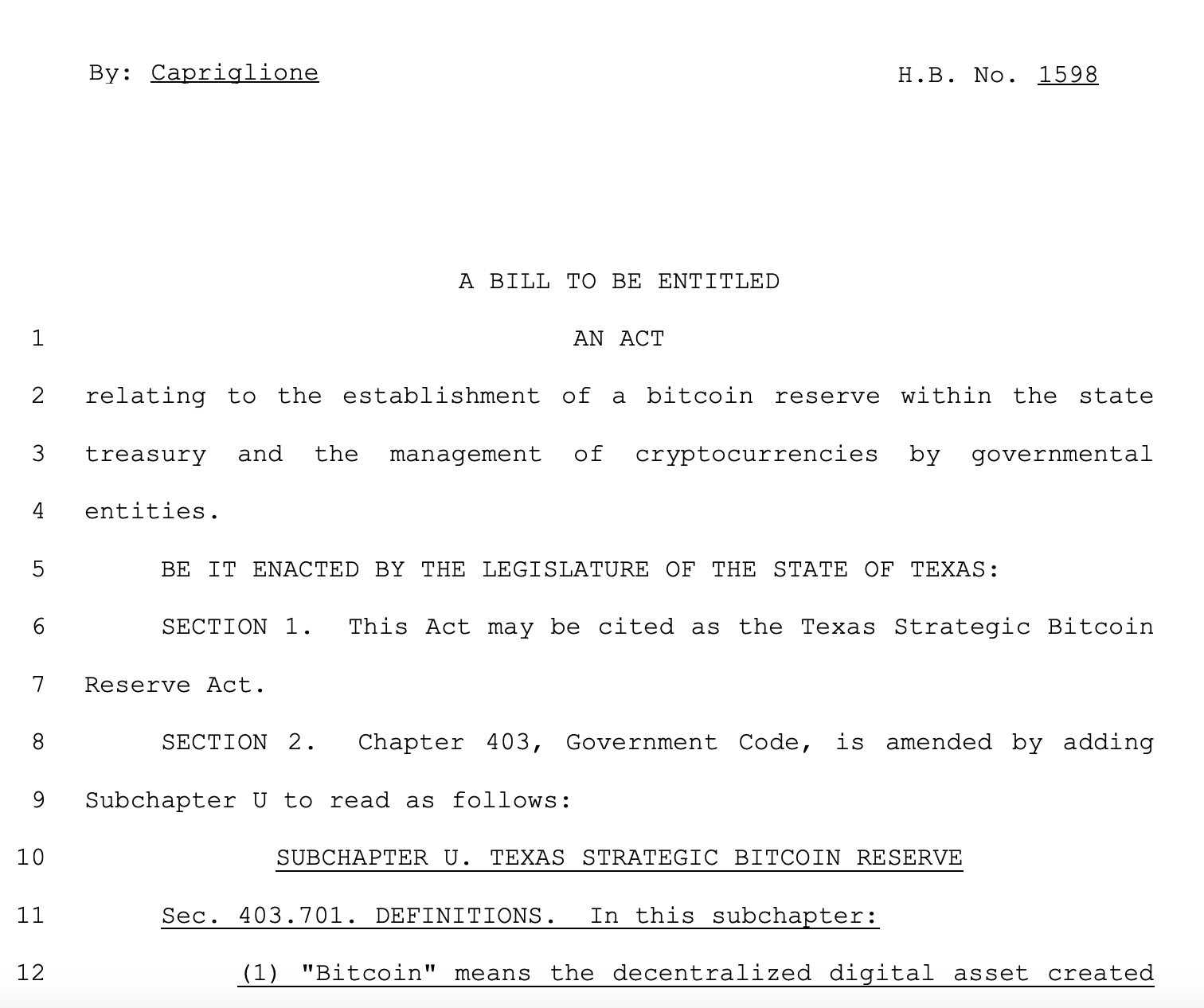 Texas lawmaker proposes bill to establish strategic Bitcoin reserve