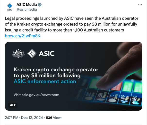 Australia fines Kraken operator $5M for regulatory breaches