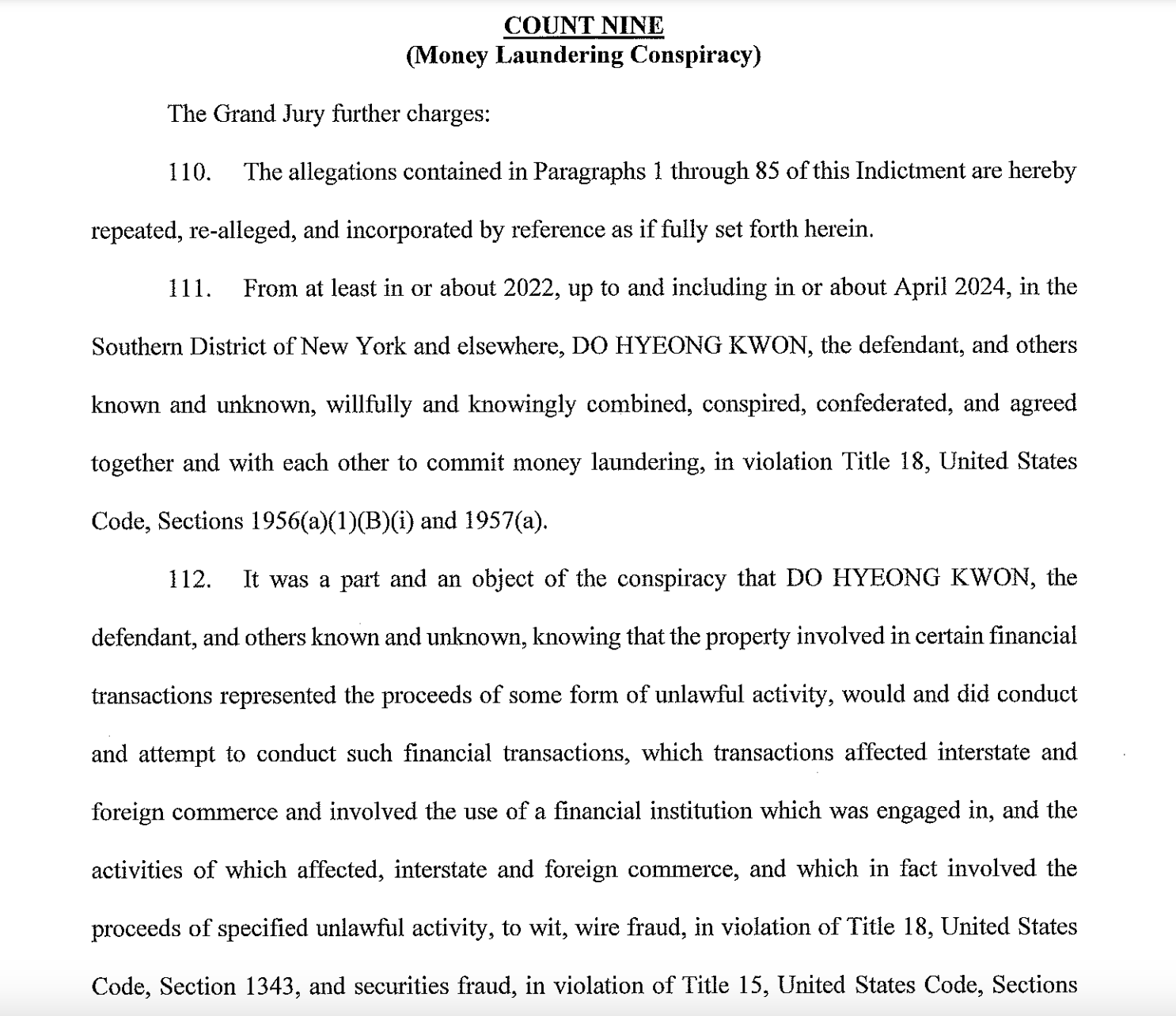 Do Kwon’s superseding indictment includes money laundering charge