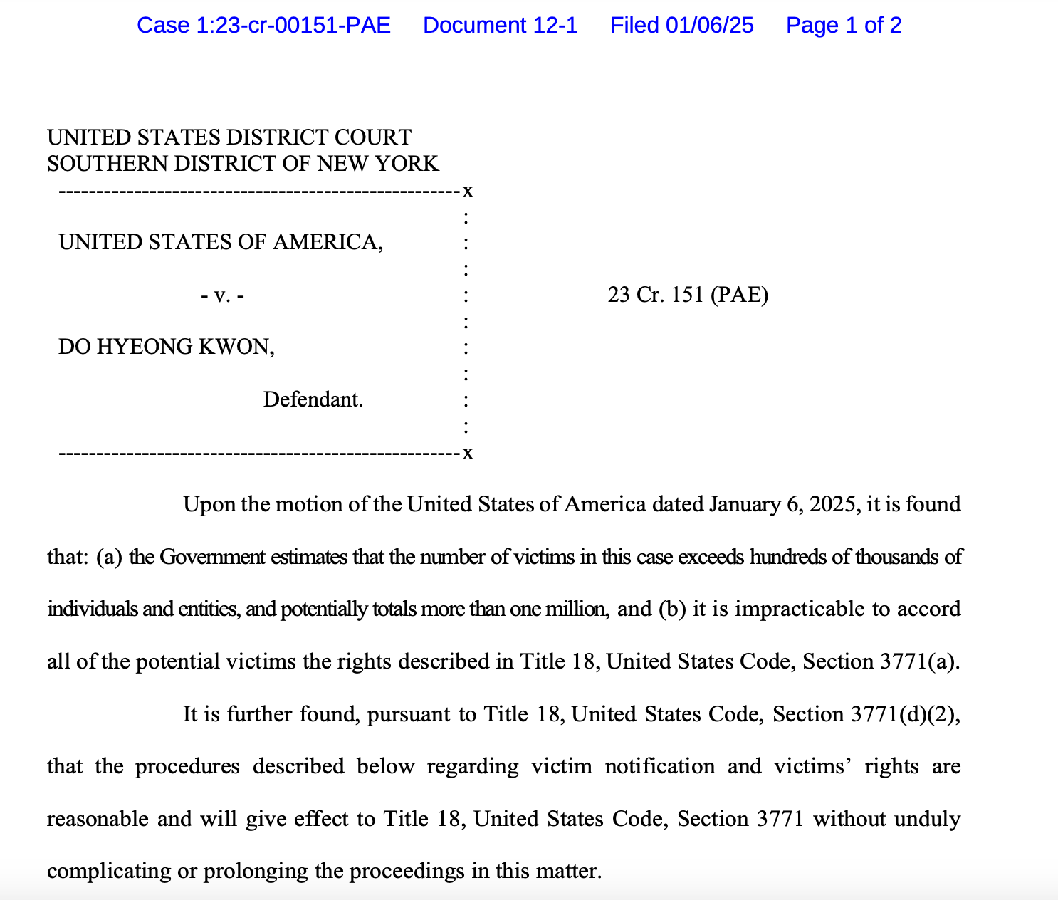 Number of Do Kwon’s victims could exceed one million — court filing