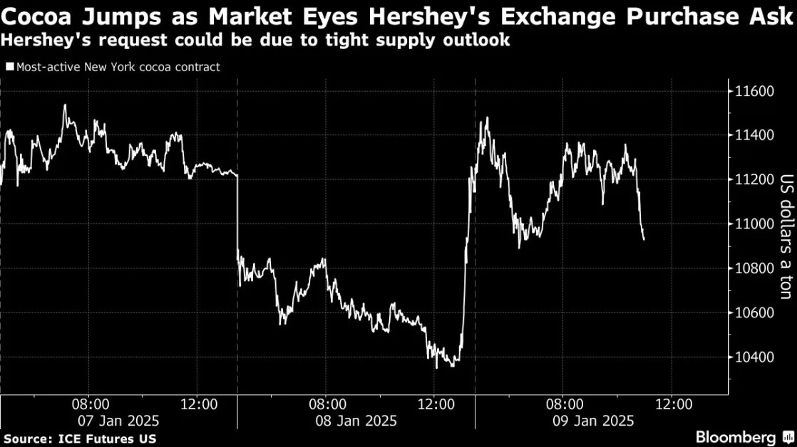 Cocoa Jumps as Market Weighs Hershey Ask for Huge Exchange Buy