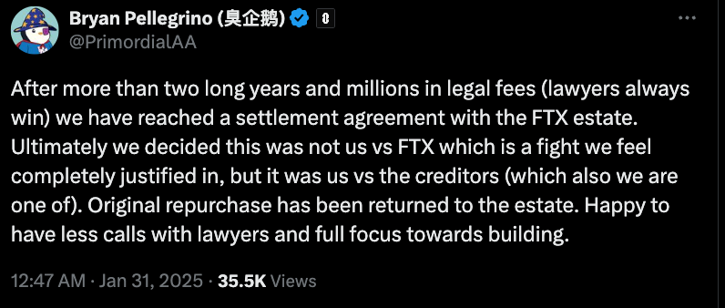 LayerZero CEO announces settlement with FTX estate